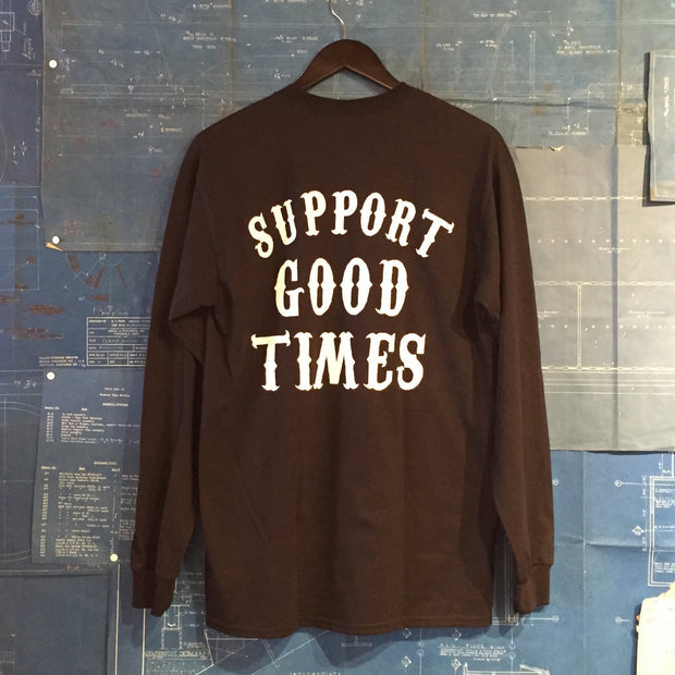A "THE SELVEDGE YARD x SUPPORT GOOD TIMES" TSY BLACK LONG SLEEVE TEE T-SHIRT