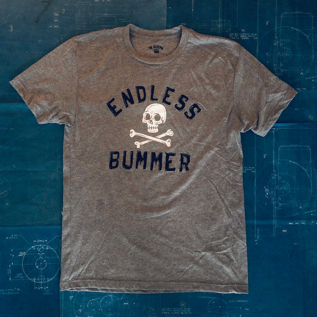 A "ENDLESS BUMMER" TSY x MUCHOMOTO TEE T-SHIRT, GREY HEATHER TRI-BLEND