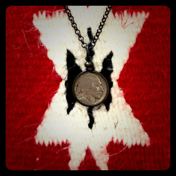 A TSY Indian Head Nickel Antique Vintage U.S. Coin Pendant Necklace, Jewelry, Gun Metal, FINAL SALE!